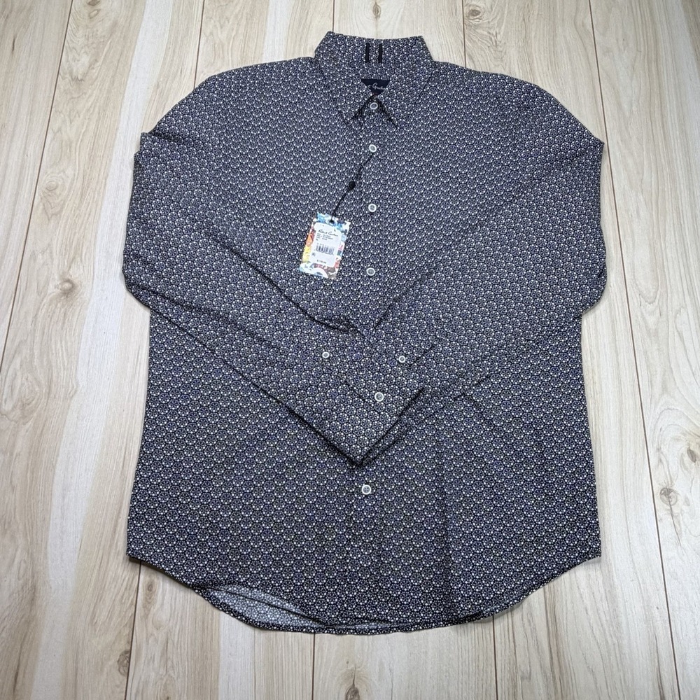 Robert Graham Mens Geometric Black Long Sleeve Dress Shirt XL Tailor Fit NWT - Picture 2 of 12